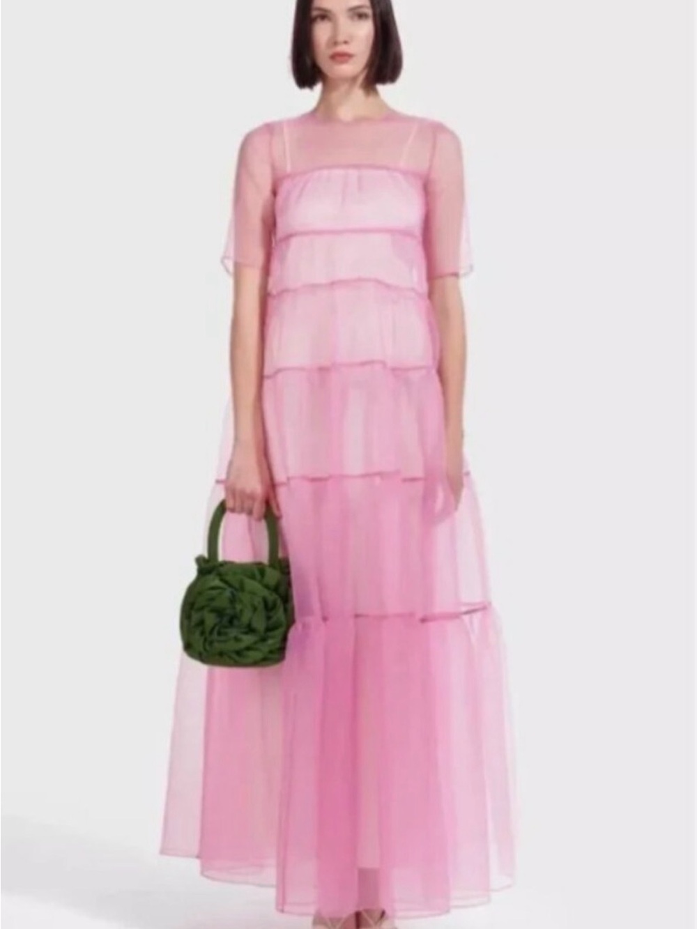STAUD Pink Tiered Maxi Dress
